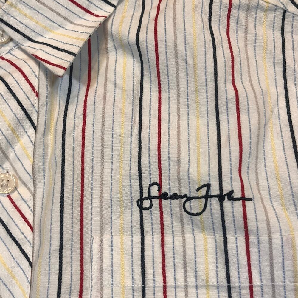 Sean John Mens Large Long Sleeve Striped‎ Button Shirt Colorful Spring